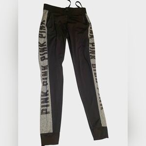 PINK ULTIMATE Black Leggings with Sparkle Side Panels SIZE XS